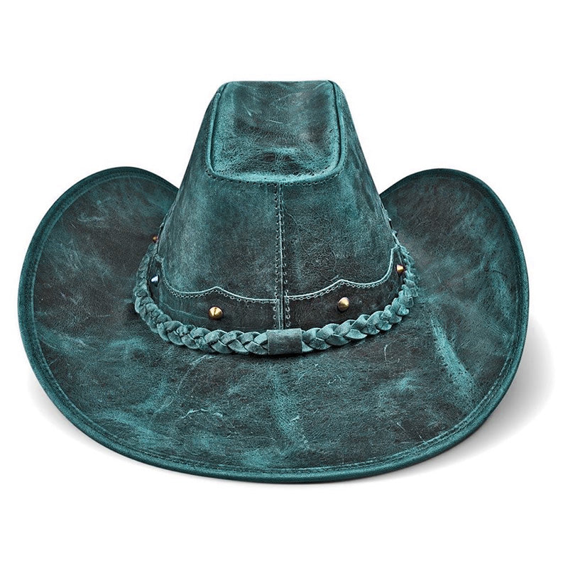 Chapéu Country Americano Couro Azul Rústico Star