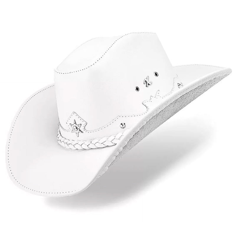 Chapéu Country Americano Couro Branco Star