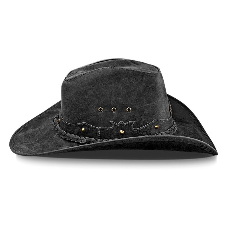 Chapéu Country Americano Couro Preto Rústico Star