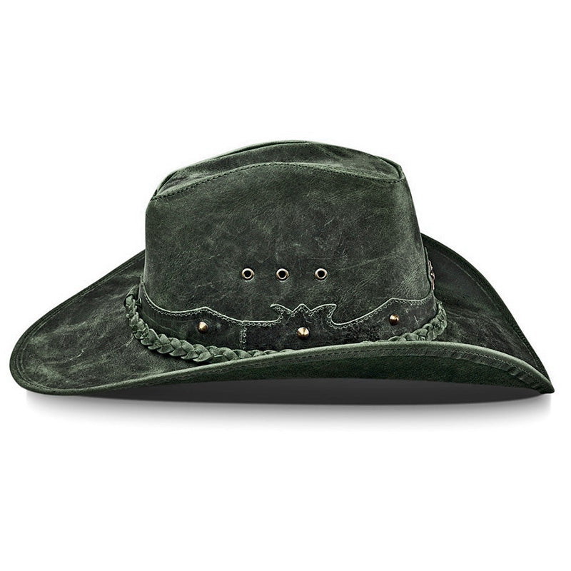 Chapéu Country Americano Couro Verde Rústico Star