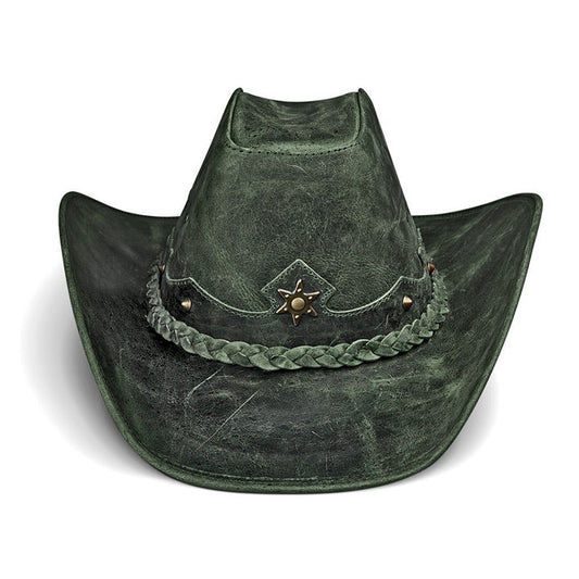 Chapéu Country Americano Couro Verde Rústico Star
