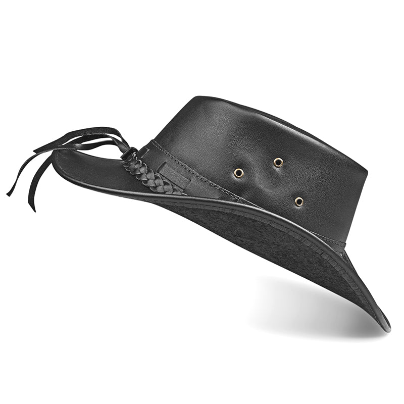 Chapéu Country Mala Dobrável Couro Preto