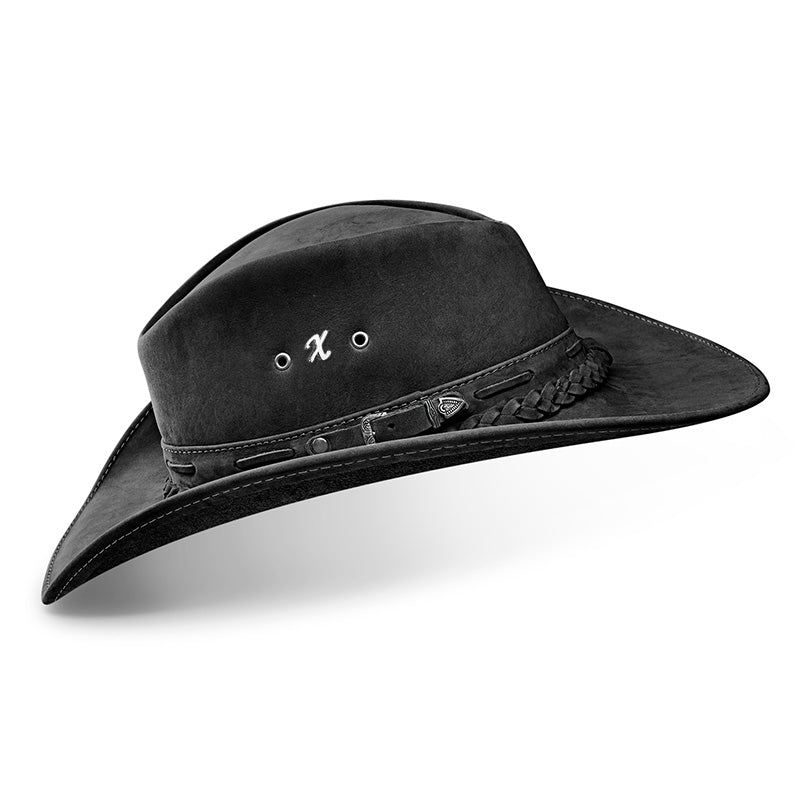 Chapéu Country Texano Couro Preto Nobuck