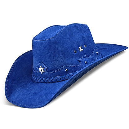 Chapéu Country Americano Couro Azul Nobuck Star