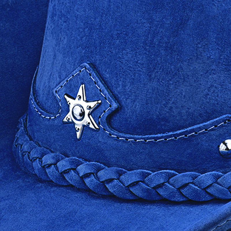 Chapéu Country Americano Couro Azul Nobuck Lone Star Unvars