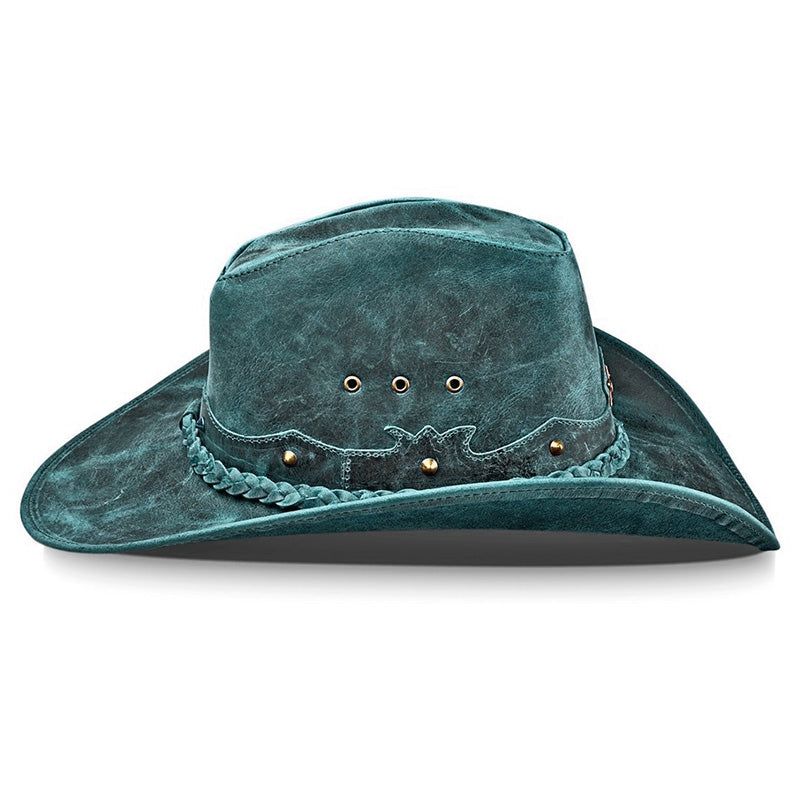 Chapéu Country Americano Couro Azul Rústico Star