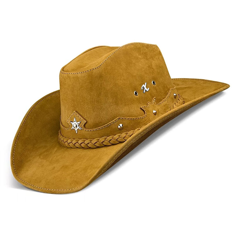Chapéu Country Americano Couro Bege Nobuck Star