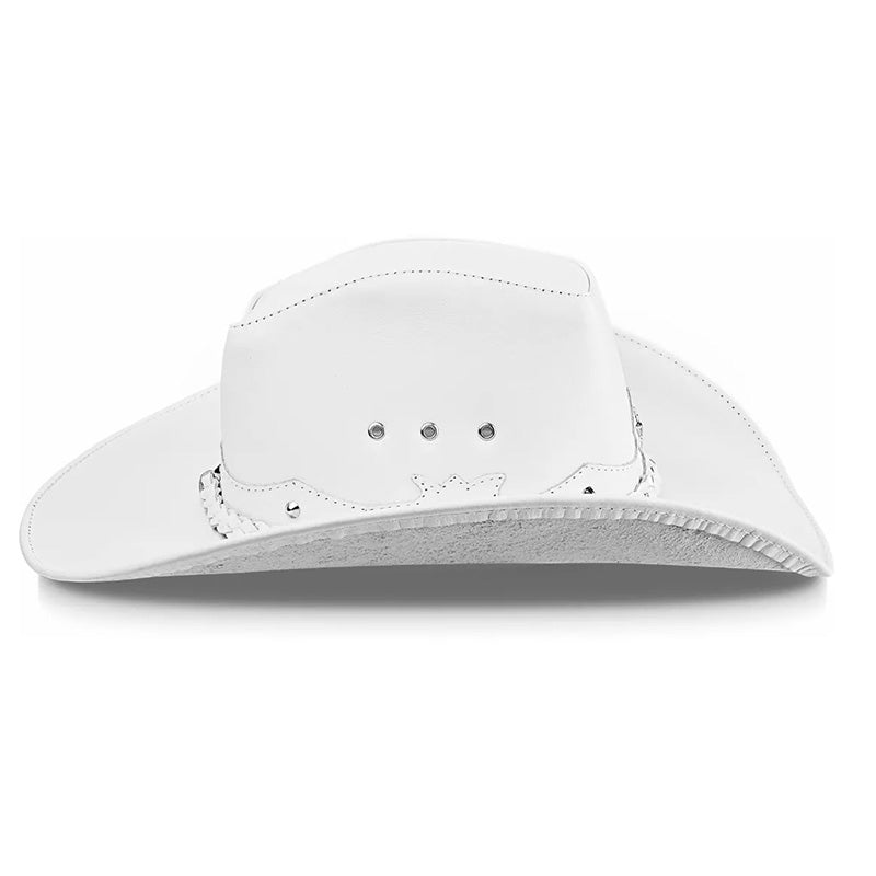 Chapéu Country Americano Couro Branco Star