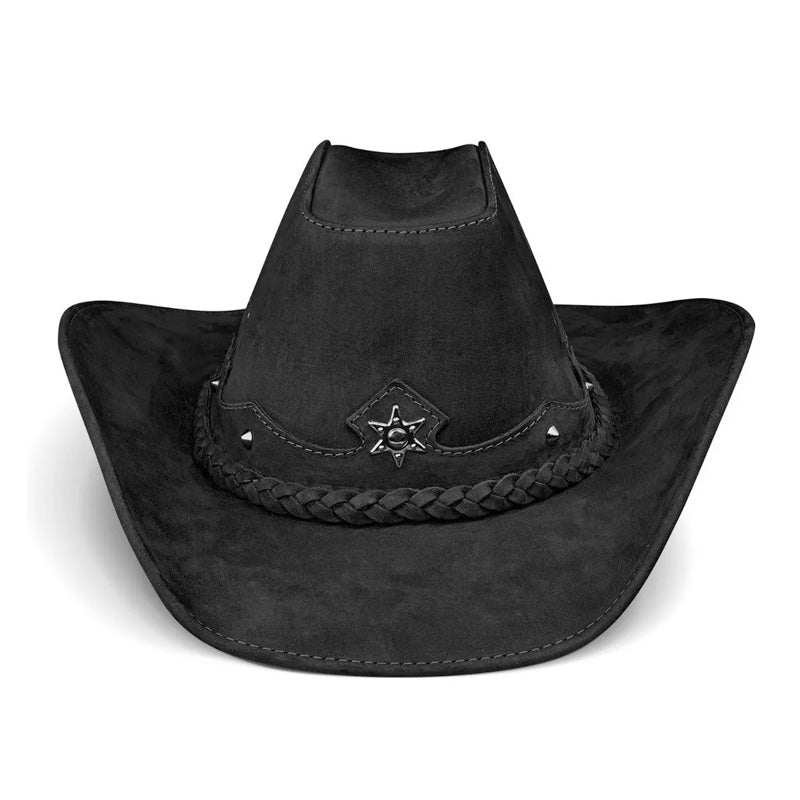 Chapéu Country Americano Couro Preto Nobuck Star