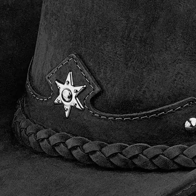 Chapéu Country Americano Couro Preto Nobuck Star
