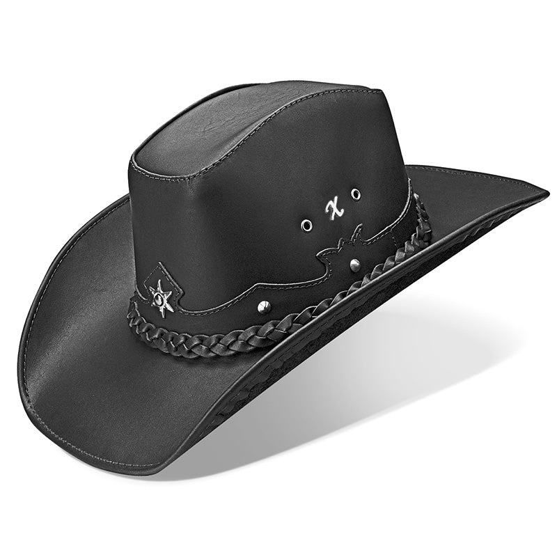 Chapéu Country Americano Couro Preto Star