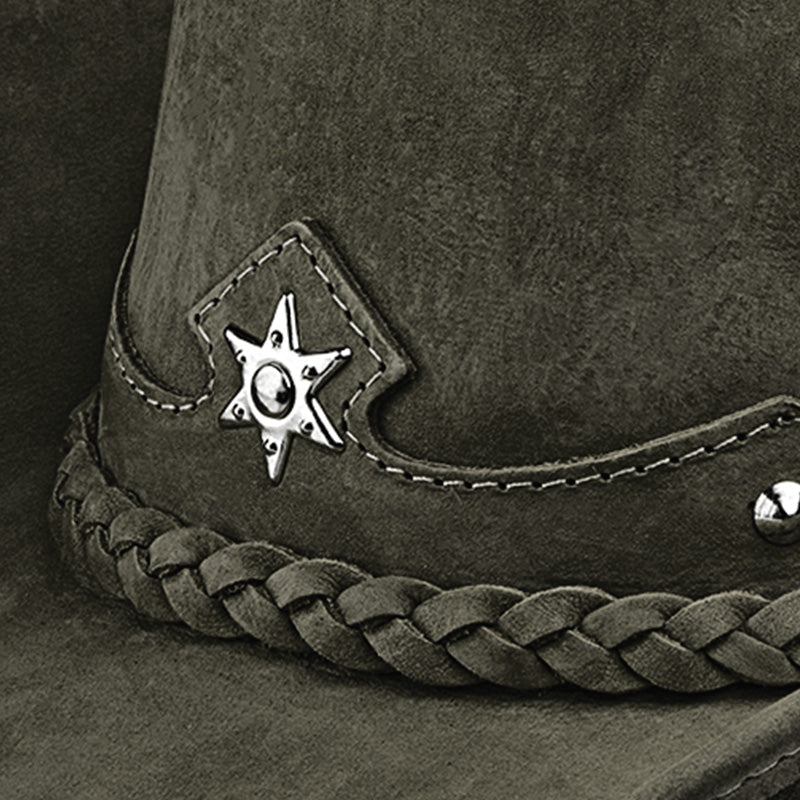 Chapéu Country Americano Couro Musgo Nobuck Lone Star Unvars