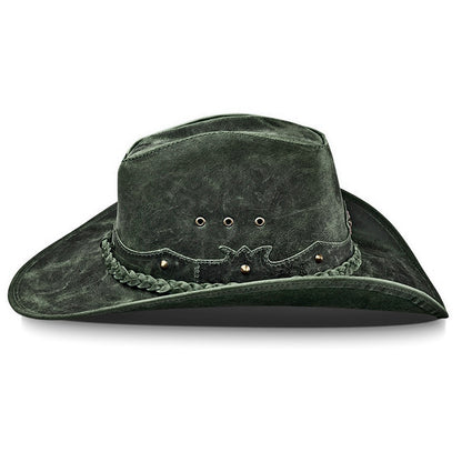Chapéu Country Americano Couro Verde Rústico Star