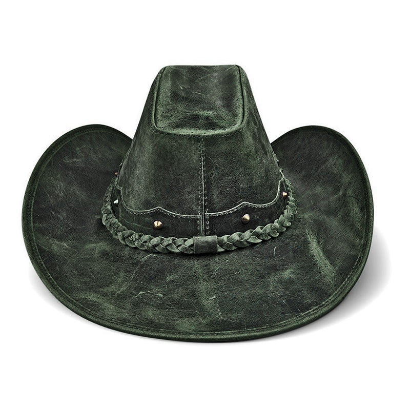 Chapéu Country Americano Couro Verde Rústico Star