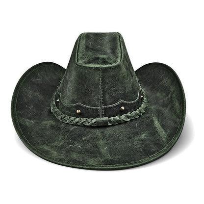 Chapéu Country Americano Couro Verde Rústico Star