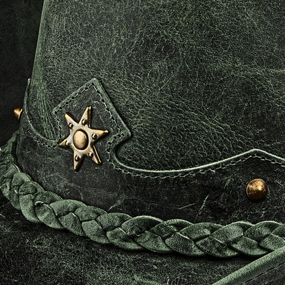 Chapéu Country Americano Couro Verde Rústico Star