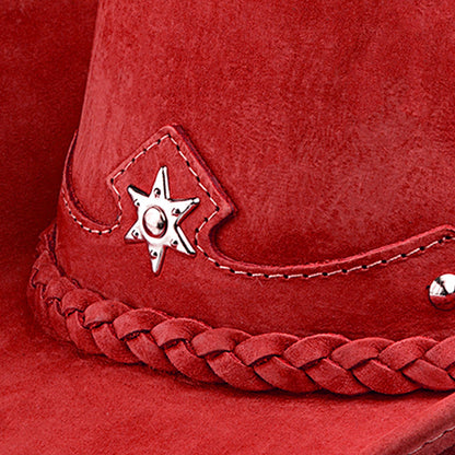Chapéu Country Americano Couro Vermelho Nobuck Star
