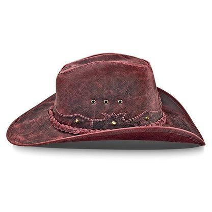 Chapéu Country Americano Couro Vermelho Rústico Star