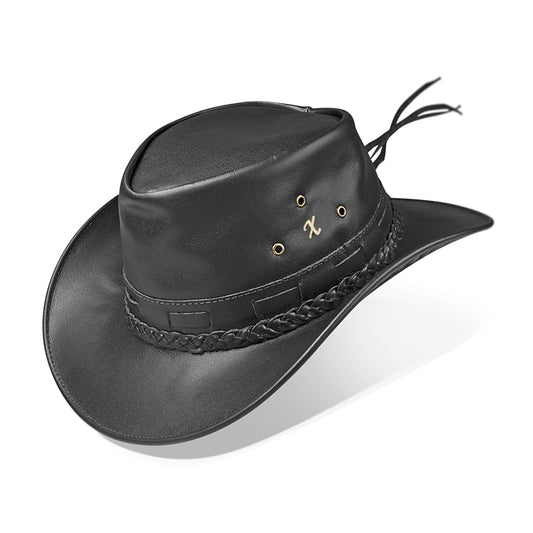 Chapéu Country Mala Dobrável Couro Preto