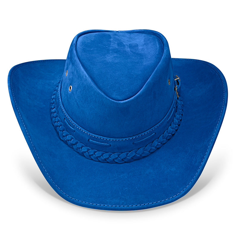 Chapéu Country Texano Couro Azul Nobuck