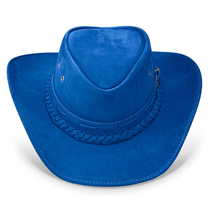 Chapéu Country Texano Couro Azul Nobuck