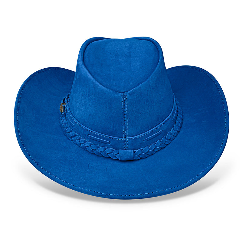 Chapéu Country Texano Couro Azul Nobuck