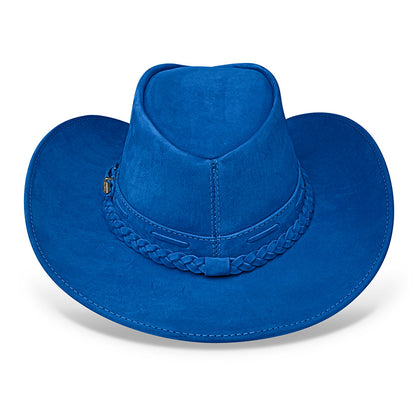 Chapéu Country Texano Couro Azul Nobuck