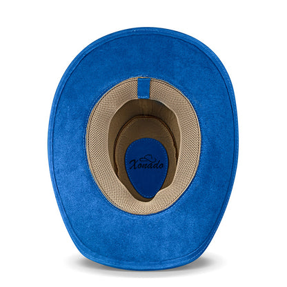 Chapéu Country Texano Couro Azul Nobuck