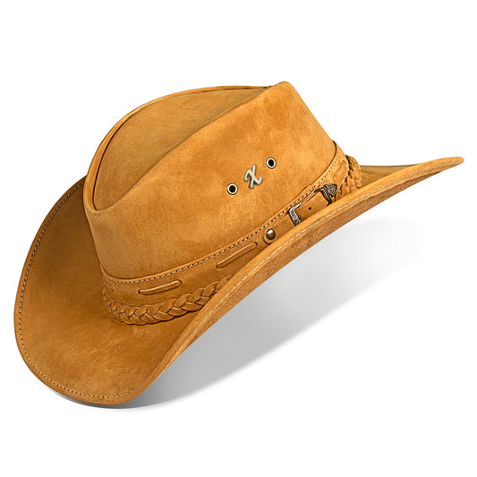 Chapéu Country Texano Couro Bege Nobuck
