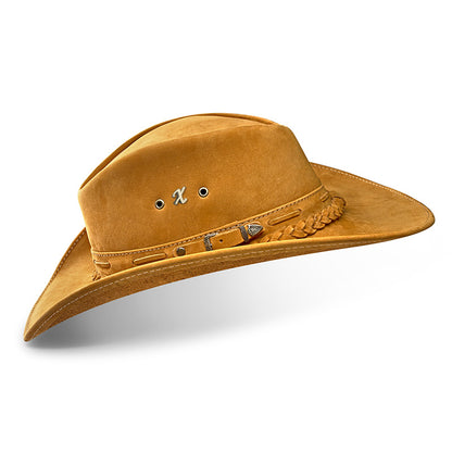 Chapéu Country Texano Couro Bege Nobuck