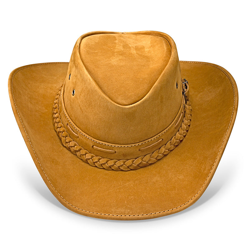 Chapéu Country Texano Couro Bege Nobuck