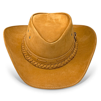 Chapéu Country Texano Couro Bege Nobuck