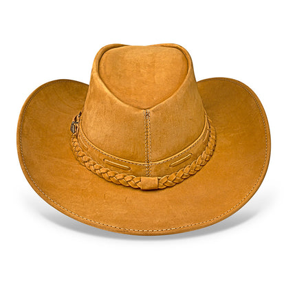 Chapéu Country Texano Couro Bege Nobuck