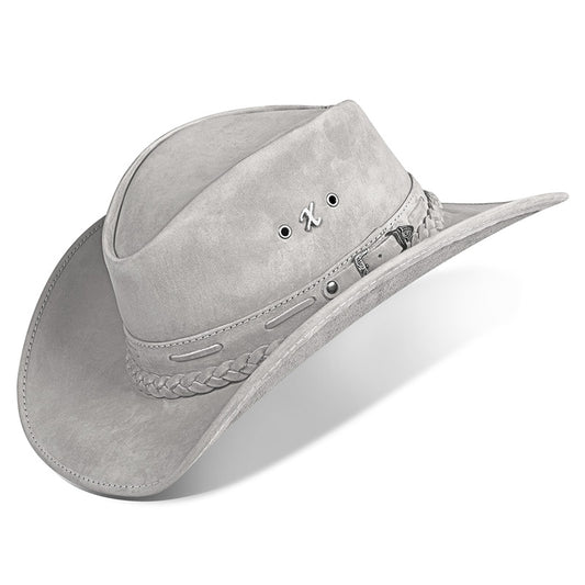 Chapéu Country Texano Couro Cinza Nobuck