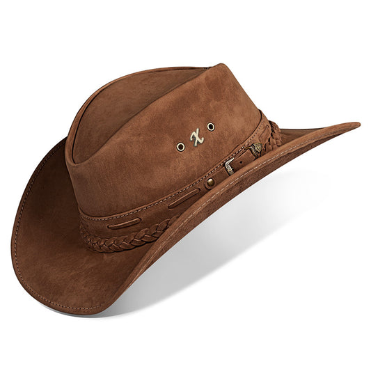 Chapéu Country Texano Couro Marrom Nobuck