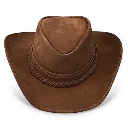 Chapéu Country Texano Couro Marrom Nobuck