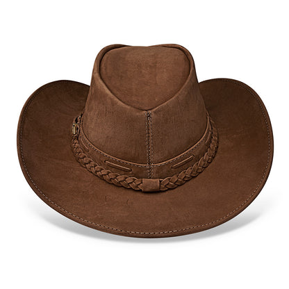 Chapéu Country Texano Couro Marrom Nobuck