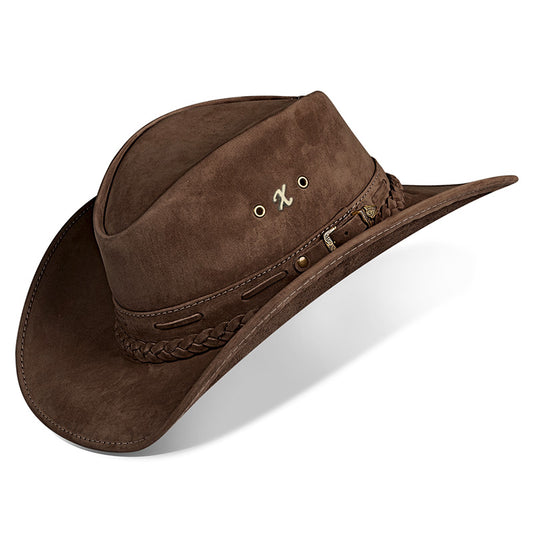 Chapéu Country Texano Couro Marrom Escuro Nobuck