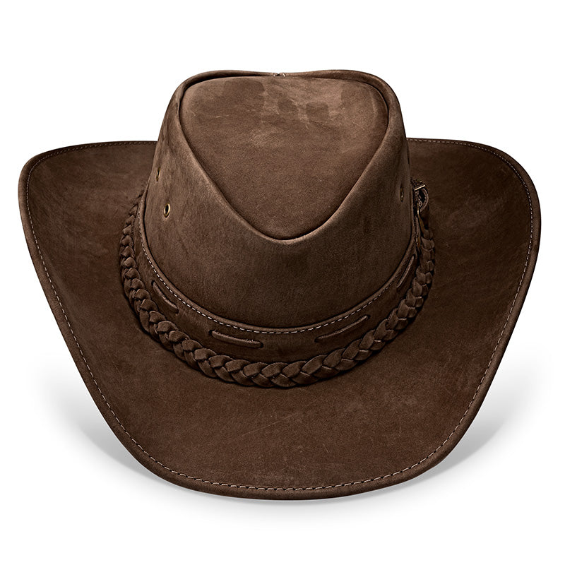 Chapéu Country Texano Couro Marrom Escuro Nobuck