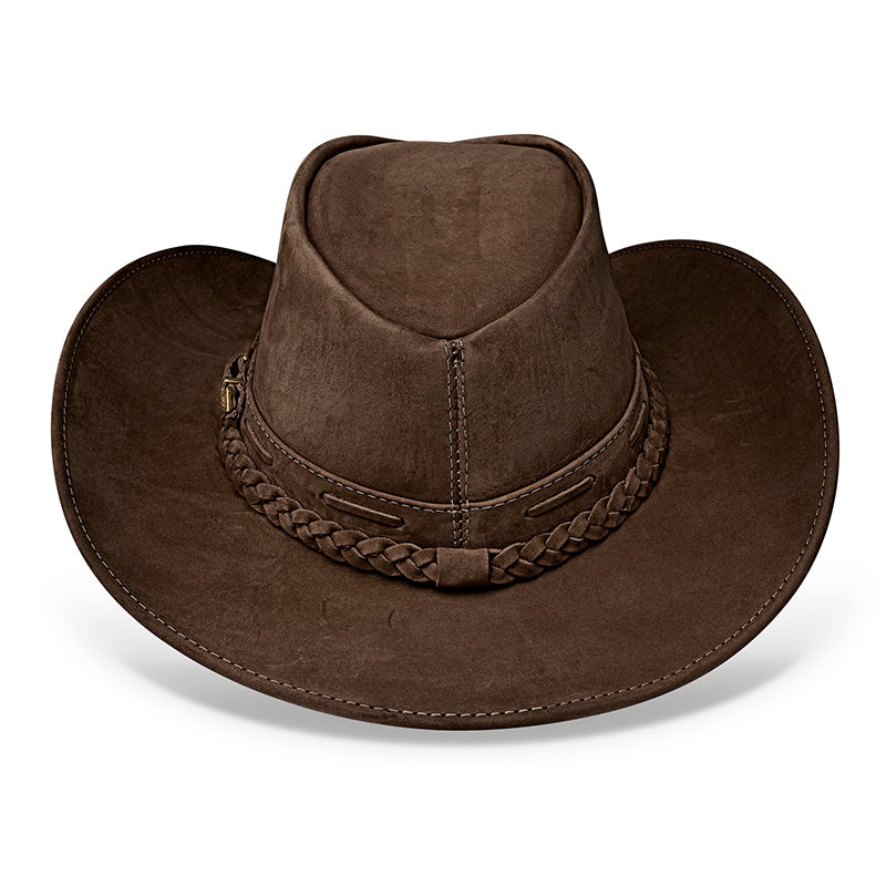 Chapéu Country Texano Couro Marrom Escuro Nobuck