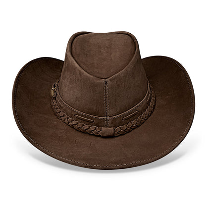 Chapéu Country Texano Couro Marrom Escuro Nobuck