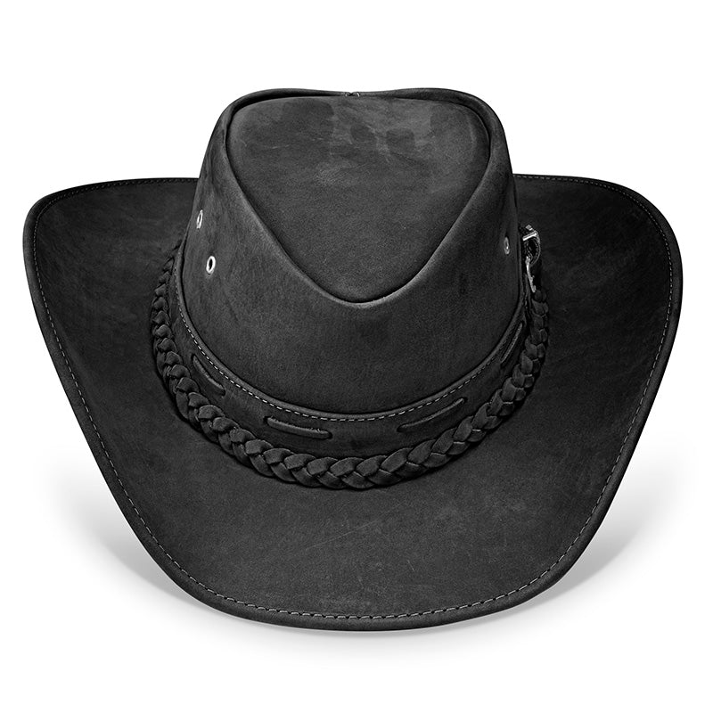 Chapéu Country Texano Couro Preto Nobuck