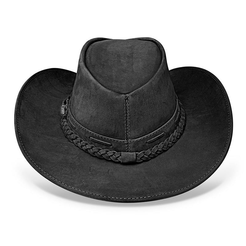 Chapéu Country Texano Couro Preto Nobuck