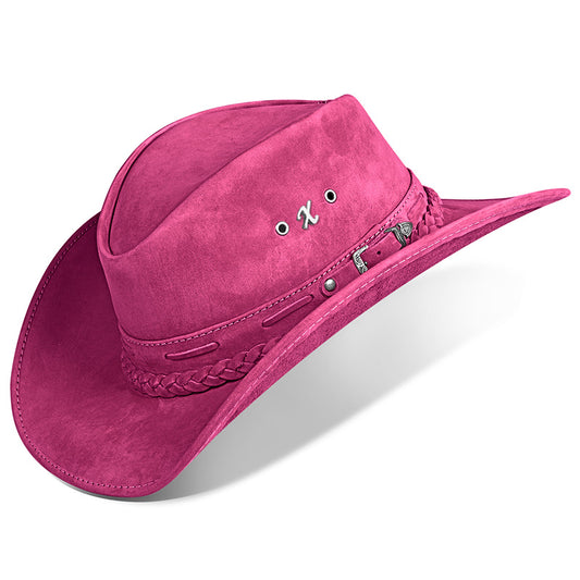 Chapéu Country Texano Couro Rosa Nobuck
