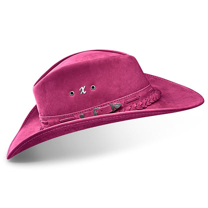 Chapéu Country Texano Couro Rosa Nobuck