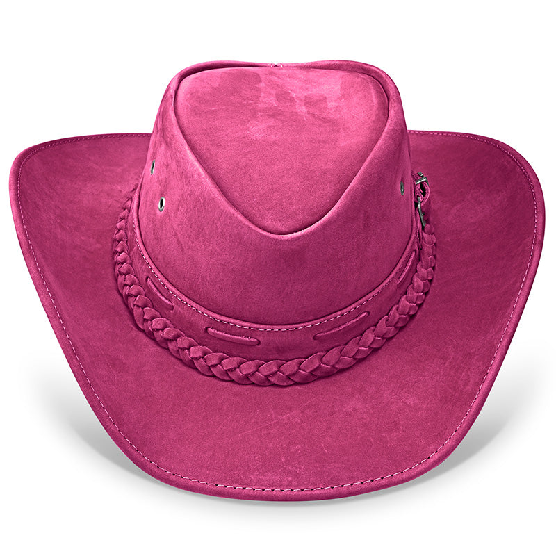 Chapéu Country Texano Couro Rosa Nobuck