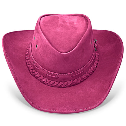 Chapéu Country Texano Couro Rosa Nobuck