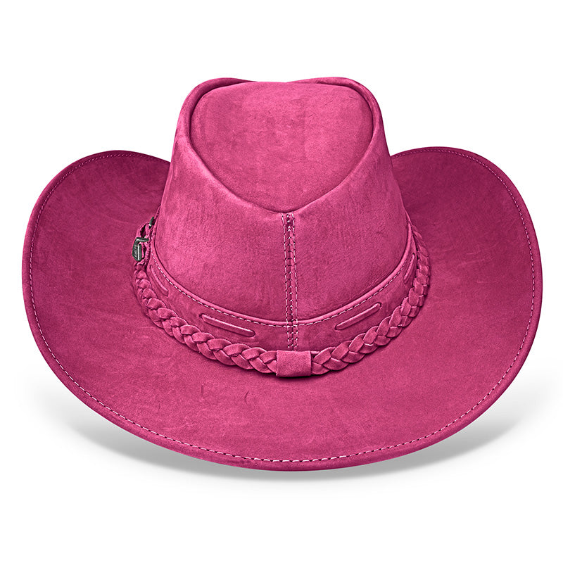 Chapéu Country Texano Couro Rosa Nobuck