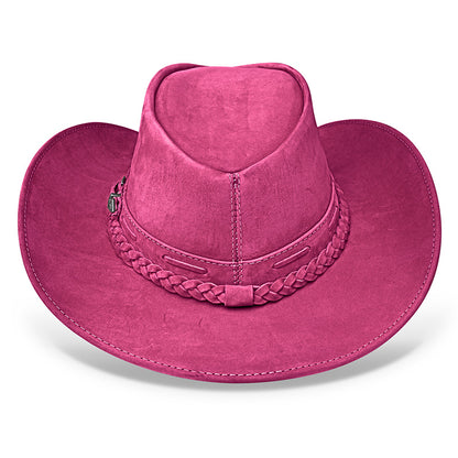 Chapéu Country Texano Couro Rosa Nobuck