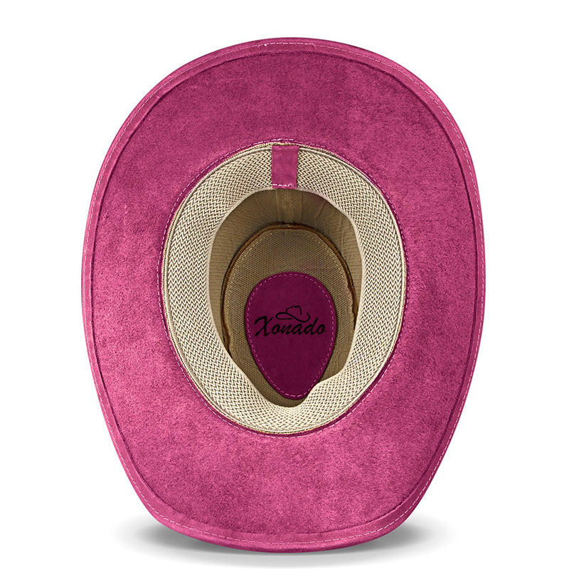 Chapéu Country Texano Couro Rosa Nobuck